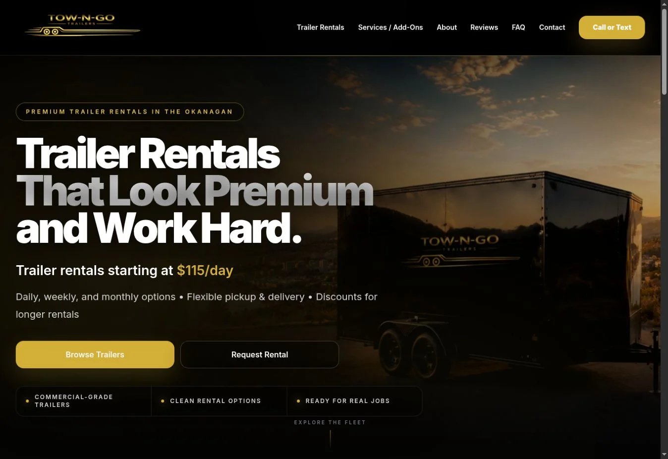Tow-N-Go Trailers custom rental website showcase